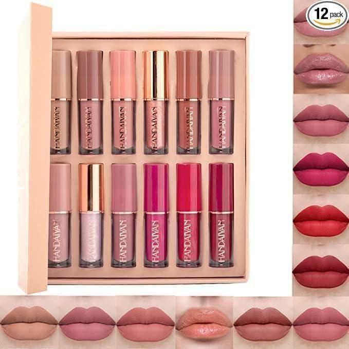 12-Shade Lipstick Set - Handaiyan™ Smudge Proof Velvet Matte Liquid Lipstick - Waterproof, Long-lasting, non-sticky formula